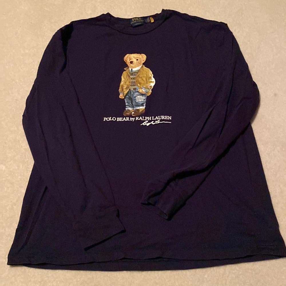 Polo long sleeve navy tee large